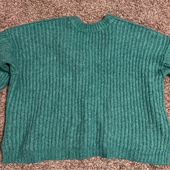 Free People Blue Bell Electric Teal Green Oversized Fuzzy Knit Sweater - Picture 8 of 11